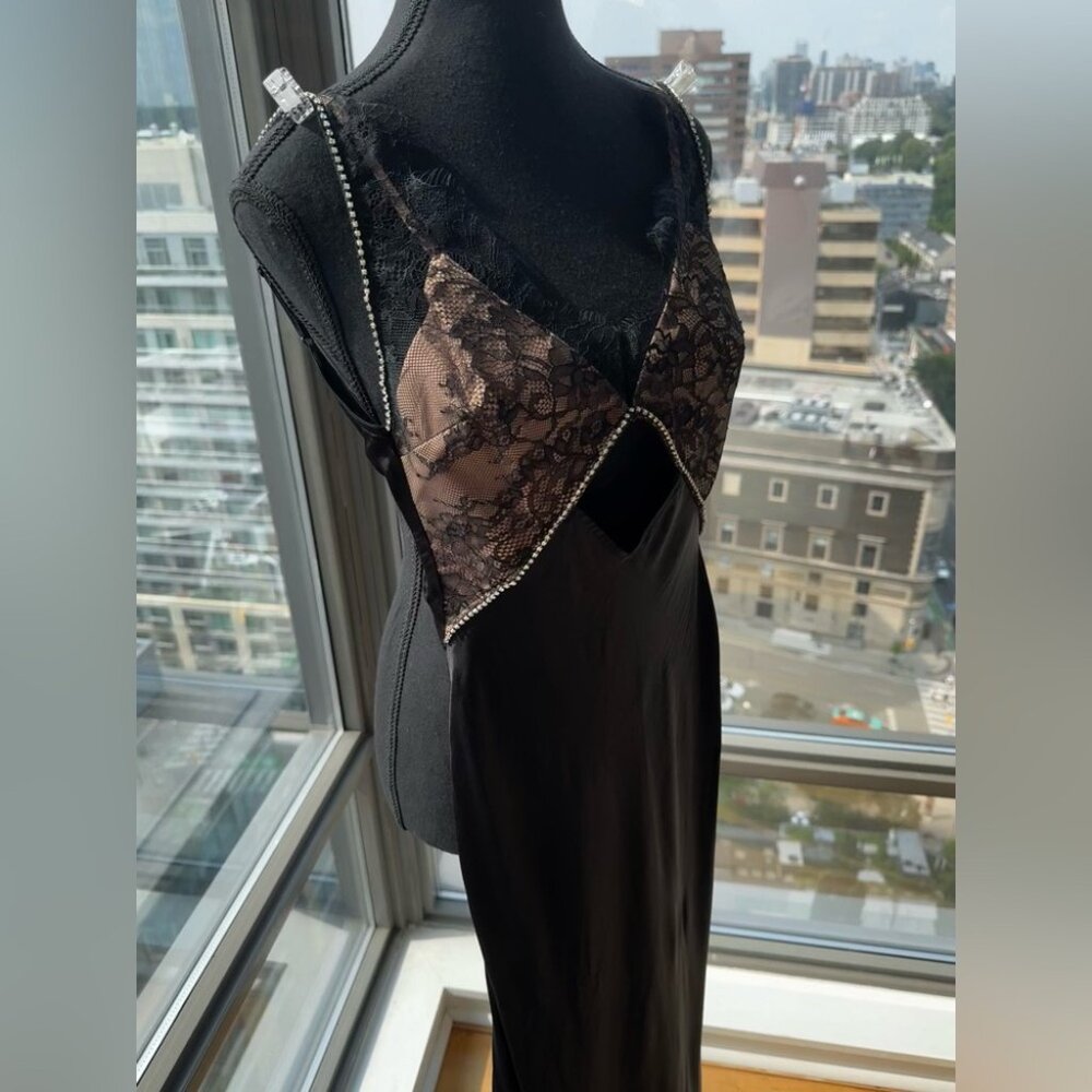 🆕 SELF PORTRAIT 🧿 NWT Black Lace Satin Maxi Dress, Sz US 2 / UK 6 - Picture 6 of 16